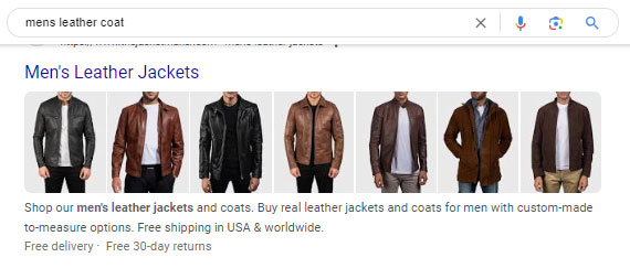 Example of search results from a catalog data mark up Example of search results from a catalog data mark up
